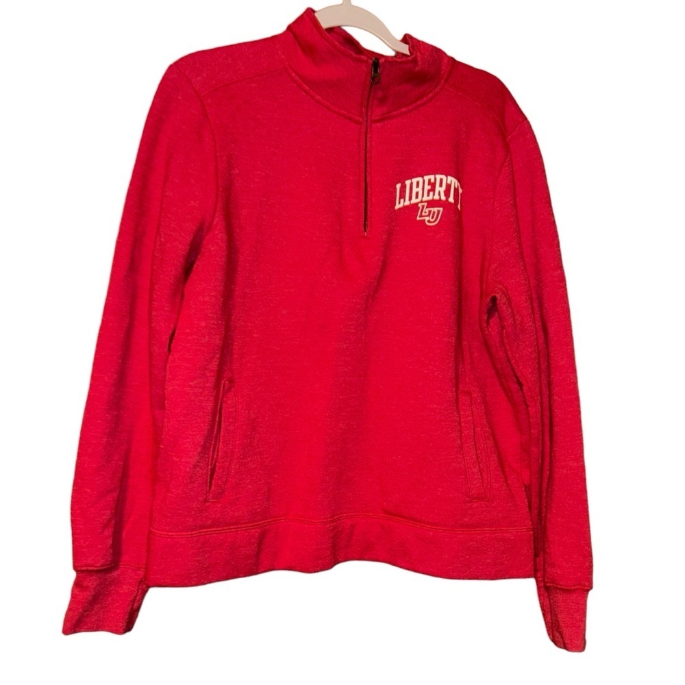 Women Red shirt liberty university Flames red sweatshirt pullover 3/4 zip Large